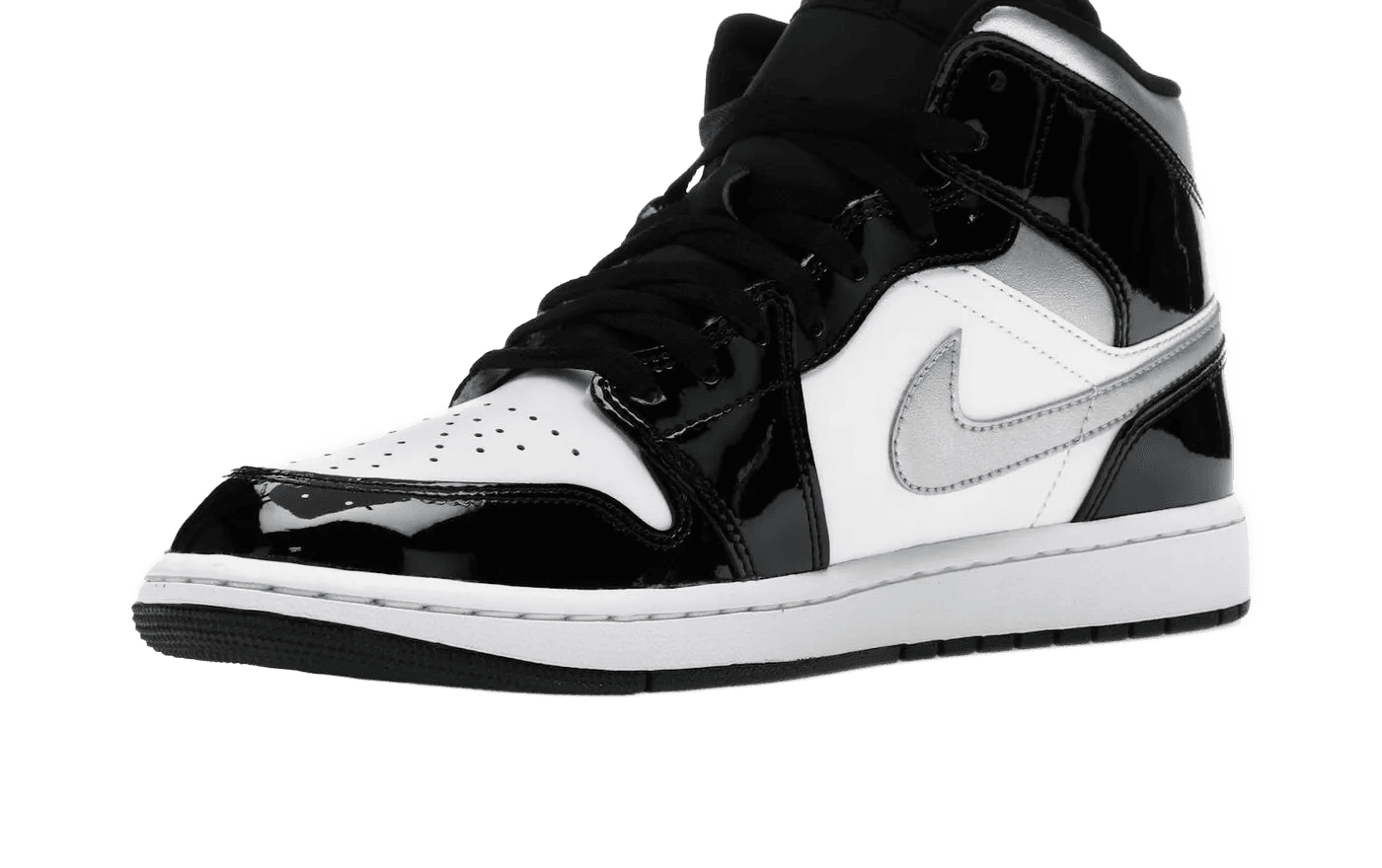 Nike Air Jordan 1 Mid SE Patent Black White Metallic Silver Metallic Gold - HV0789-010